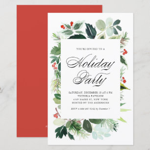 Papier Aquarelle Holly Greenery Fête Invitation