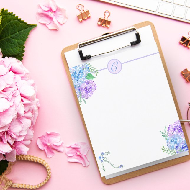 Papier Aquarelle Hydrangée Floral Haut talon Monogramme (Créateur téléchargé)