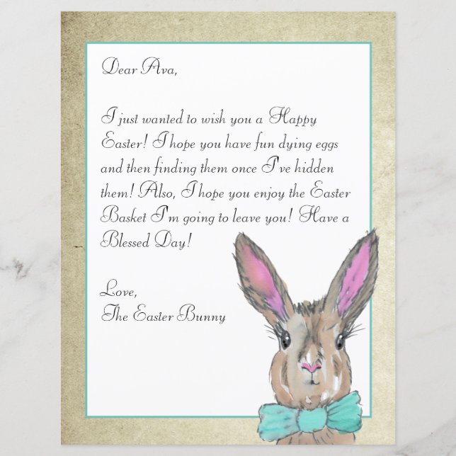 Papier Aquarelle Lapin de Pâques Lettre pour vos enfants (Devant)