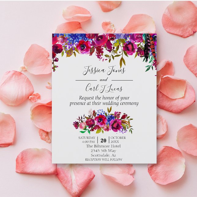 Papier Aquarelle mariage Joyau floral brillant Tone Rouge (Créateur téléchargé)