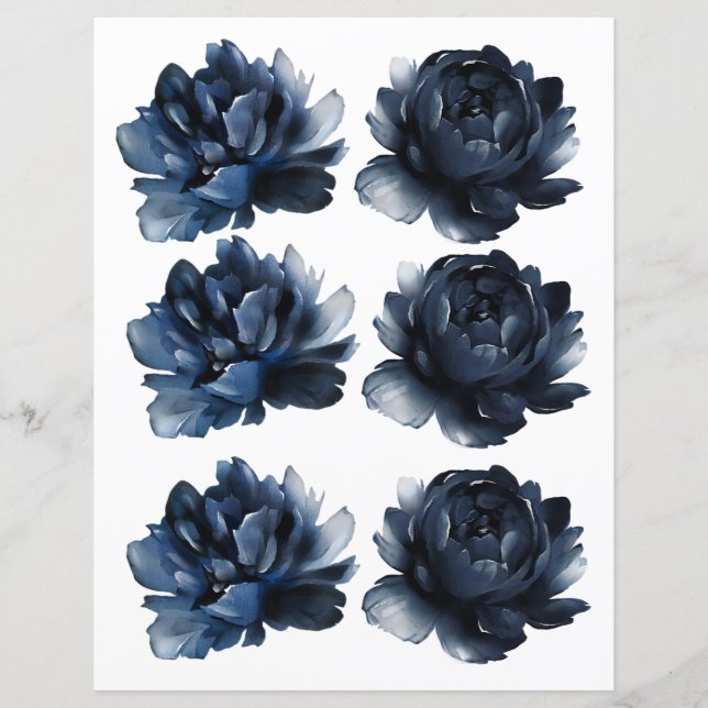 Papier Aquarelle Marine Bleu Roses 2 côtés Scrapbook (Devant)