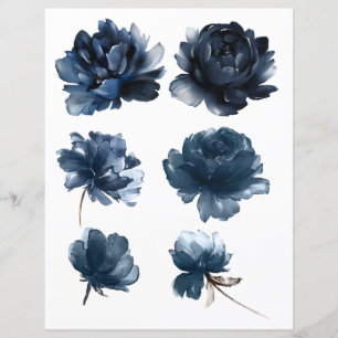 Papier Aquarelle Marine Bleu Roses 2 côtés Scrapbook