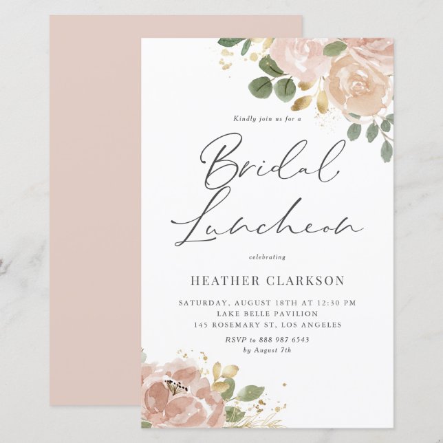 Papier Aquarelle Mauve Peach Flowers Déjeuner nuptial (Devant / Derrière)
