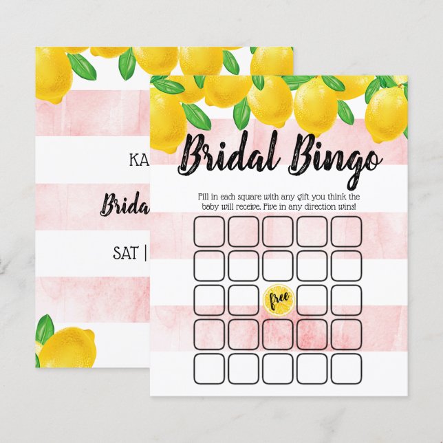 Papier Aquarelle moderne citron Fête des mariées Bingo (Devant / Derrière)