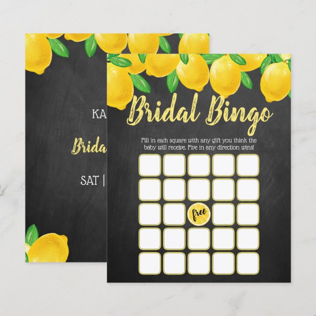 Papier Aquarelle moderne citron Fête des mariées Bingo (Devant / Derrière)