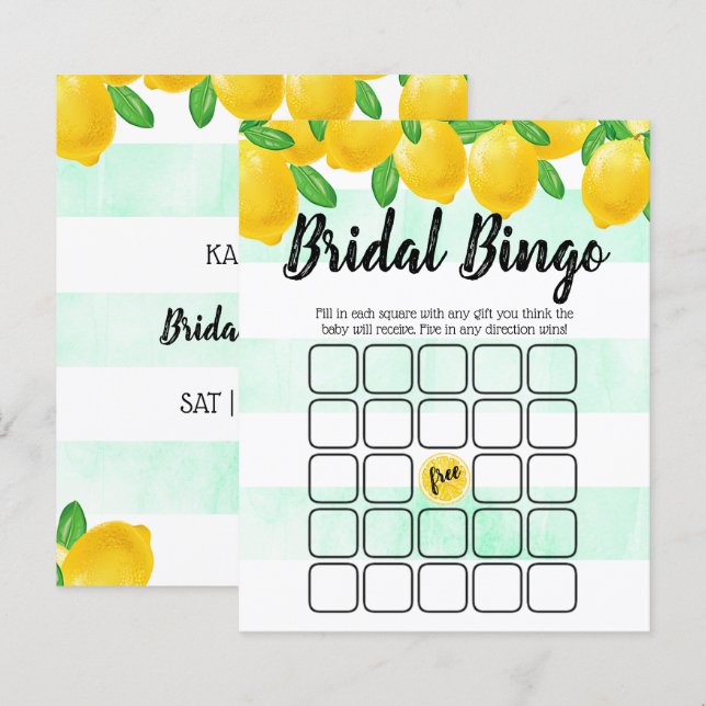Papier Aquarelle moderne citron Fête des mariées Bingo (Devant / Derrière)