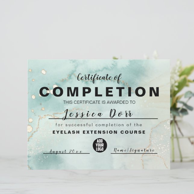 Papier Aquarelle moderne élégante Vert et Or (Debout devant)