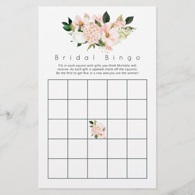 Papier Aquarelle Pastel Blush rose Floral Bingo (Devant)