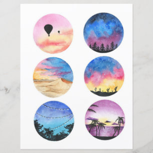 Papier Aquarelle paysage cercle pour découper et coller