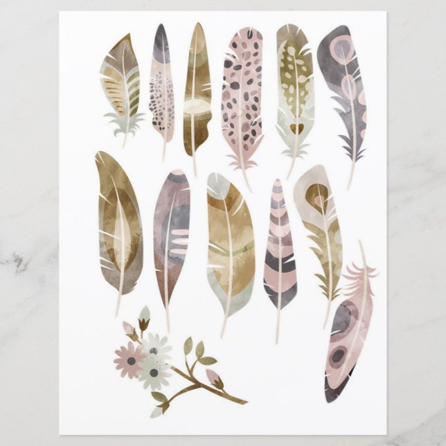 Papier Aquarelle plumes de saumons pour découper et colle (Devant)