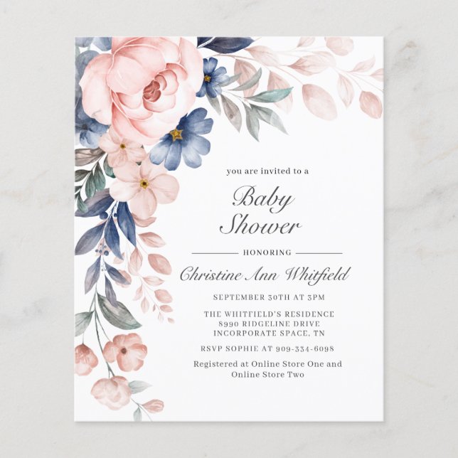 Papier Aquarelle rose budget Baby shower floral (Devant)