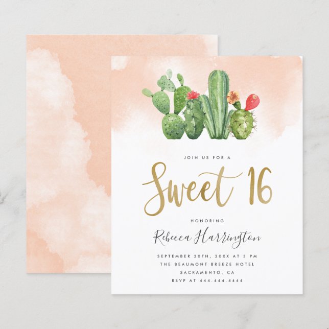 Papier Aquarelle rose et cactus rose pâle Budget 16 (Devant / Derrière)