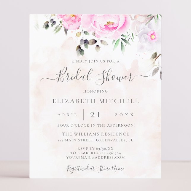 Papier Aquarelle rose Floral Douche nuptiale Invitation (Créateur téléchargé)