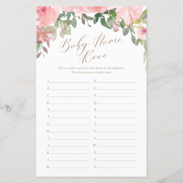 Papier Aquarelle rose Floral Nom de la race Jeu (Devant)