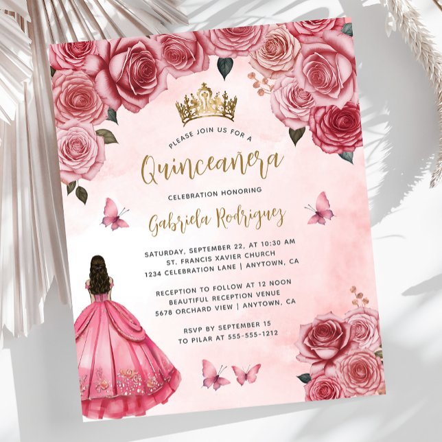 Papier Aquarelle rose or rose Quinceañera (Créateur téléchargé)