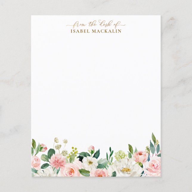 Papier Aquarelle rose pâle Floral Écriture personnalisée (Devant)