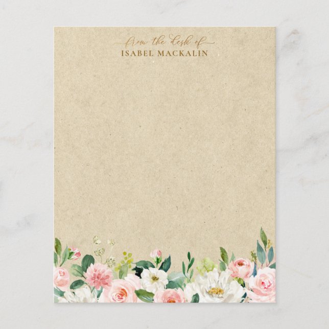 Papier Aquarelle rose pâle Floral & Kraft Personnalisé (Devant)