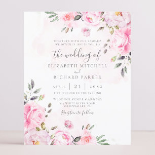Papier Aquarelle rose pâle Floral Peony Invitation Mariag