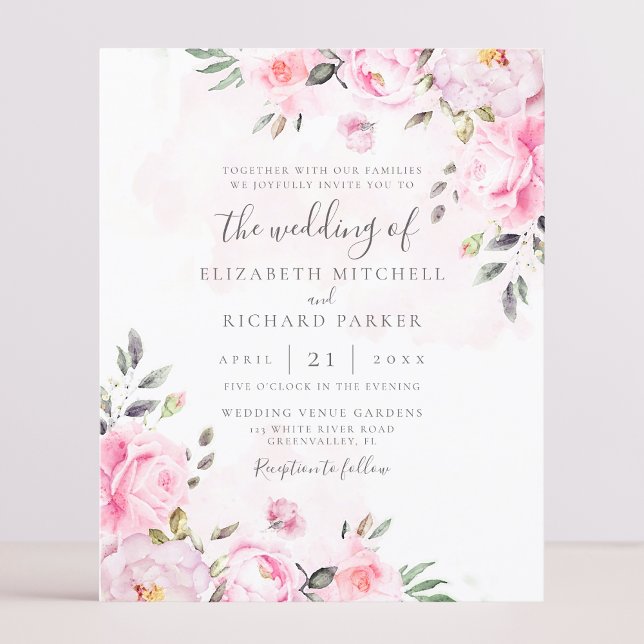 Papier Aquarelle rose pâle Floral Peony Invitation Mariag (Créateur téléchargé)