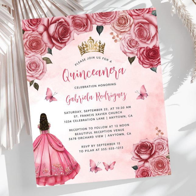 Papier Aquarelle rose rose budget Roses Quinceañera (Créateur téléchargé)