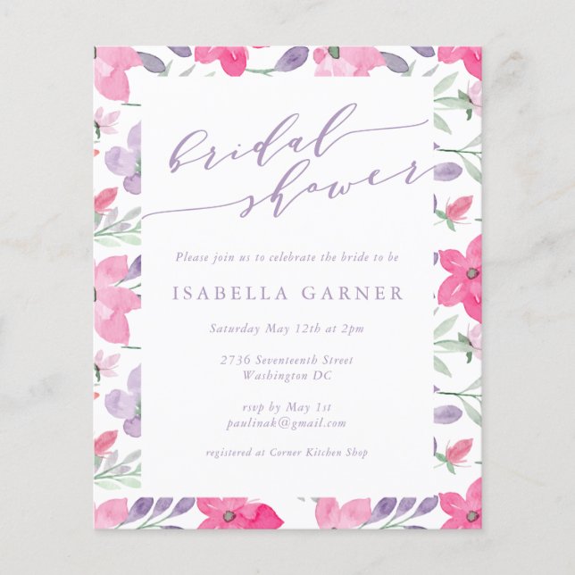 Papier Aquarelle rose rose violet budget Fête des mariées (Devant)