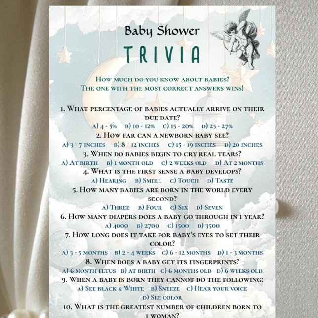 Papier Aquarelle Sexe Baby shower Neutre Trivia Jeu (Créateur téléchargé)