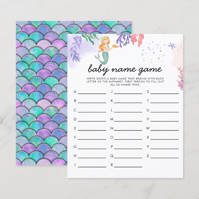 Papier Aquarelle Sirène Baby shower Jeu Nom du jeu (Devant / Derrière)