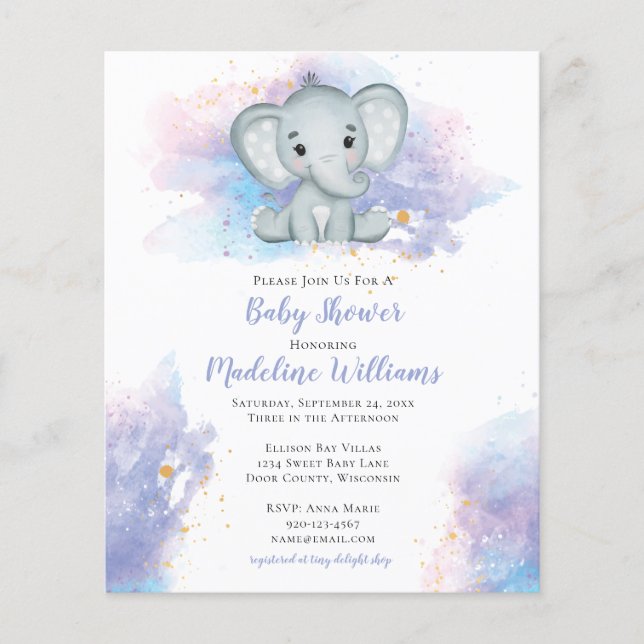 Papier Aquarelle Splash Elephant Baby shower Invitation (Devant)