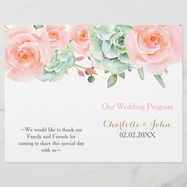 Papier Aquarelle Succulent Blush Floral Élégant Mariage (Devant)
