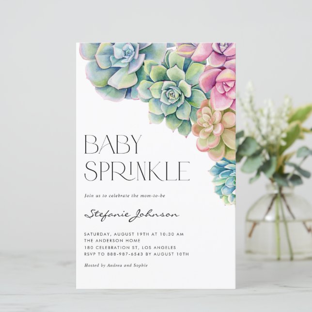 Papier Aquarelle Succulents Baby Sprinkle Invitation (Debout devant)