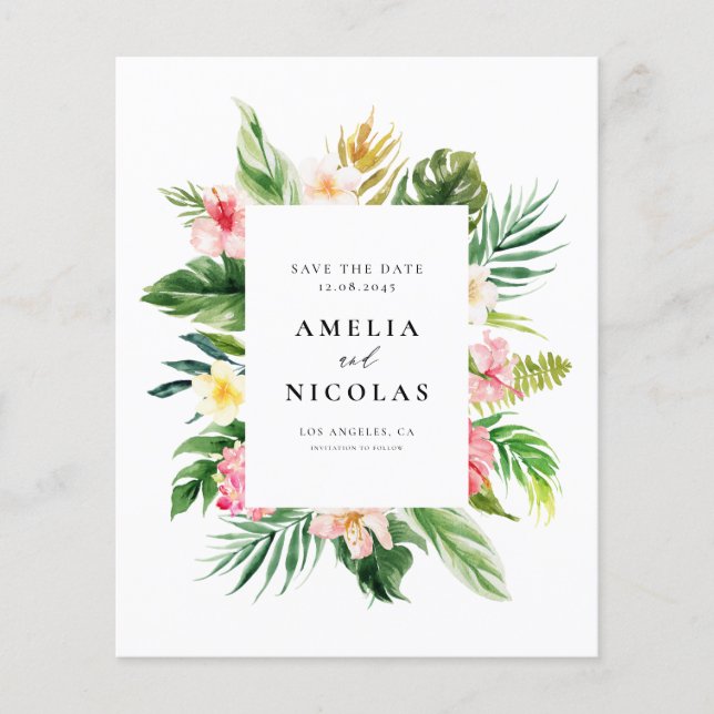 Papier Aquarelle Tropical Botanical Frame Enregistrer la  (Devant)