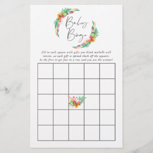 Papier Aquarelle Tropical Summer Beach Baby shower Bingo