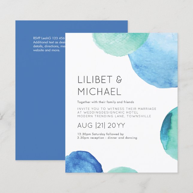 Papier Aquarelle Verre de mer Abstrait Turquoise Mariage  (Devant / Derrière)