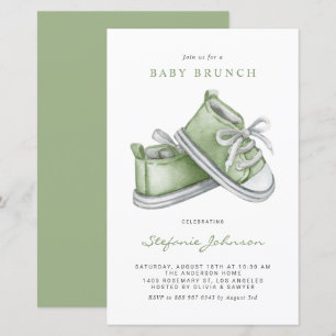 Papier Aquarelle verte Chaussures bébé Bébé Brunch Invita