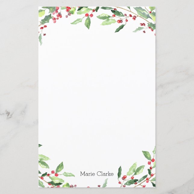 Papier Aquarelle verte Holly personnalisée fixe (Devant)