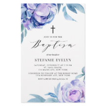 Aquarelle Violet Peony Fleurs Baptême Invitation