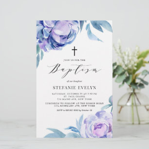 Papier Aquarelle Violet Peony Fleurs Baptême Invitation