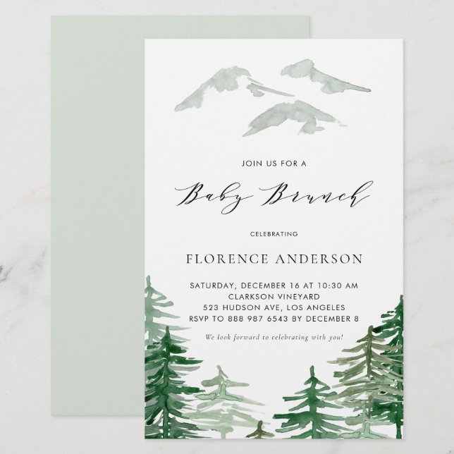 Papier Aquarelle Woodland Baby Brunch Invitation (Devant / Derrière)