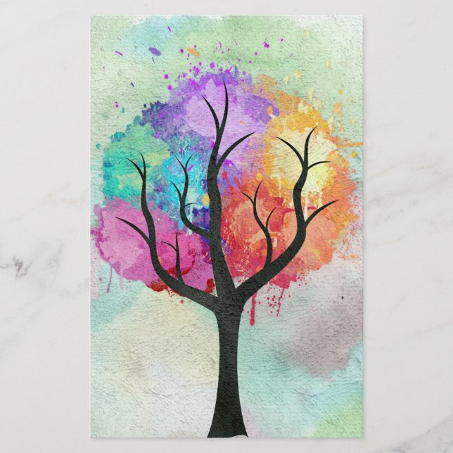 Papier Arbre belle couleur Pastel Peinture à l'huile Abst (Devant)