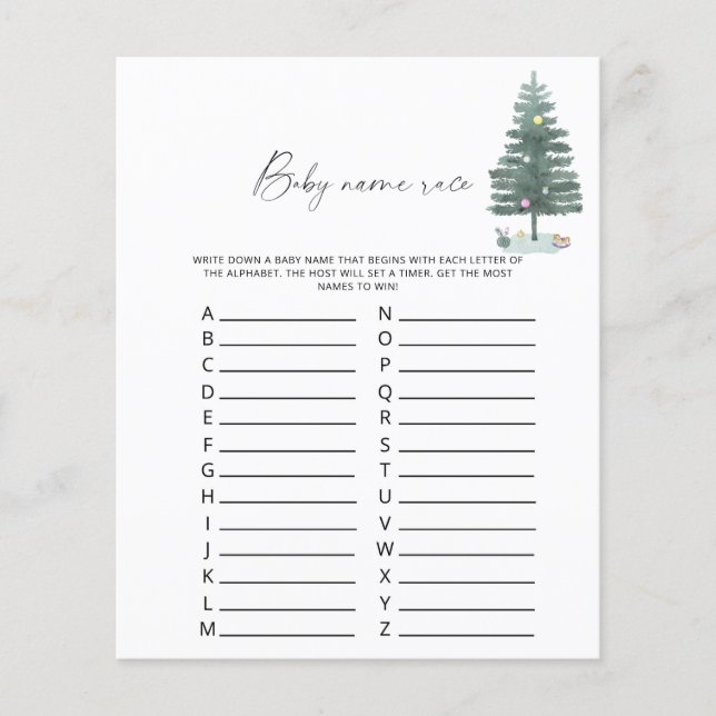 Papier Arbre de Noël - Jeu de course de nom de bébé (Devant)