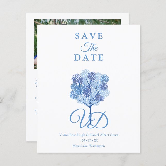 Papier Arbre élégant Couple engagé dans les tons bleus (Devant / Derrière)