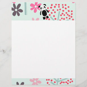 Papier Arbres, fleurs et ours de panda