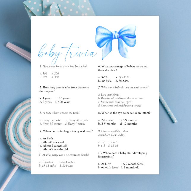 Papier Arc bleu - Bébé Trivia | Jeu Baby shower (Créateur téléchargé)