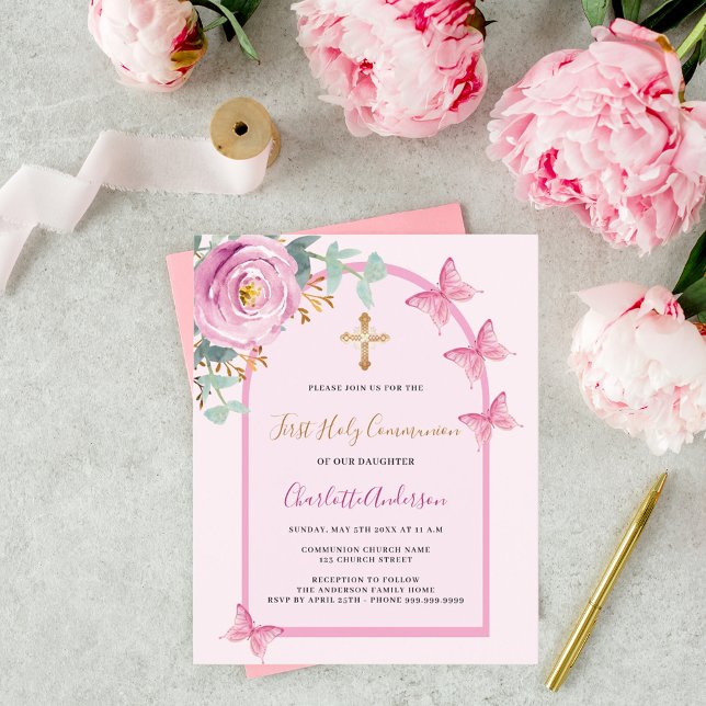 Papier Arc de papillons roses de la première sainte commu (Créateur téléchargé)