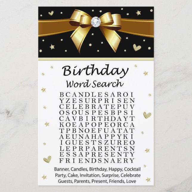 Papier Arc d'or Anniversaire Mot de recherche Jeu (Devant)