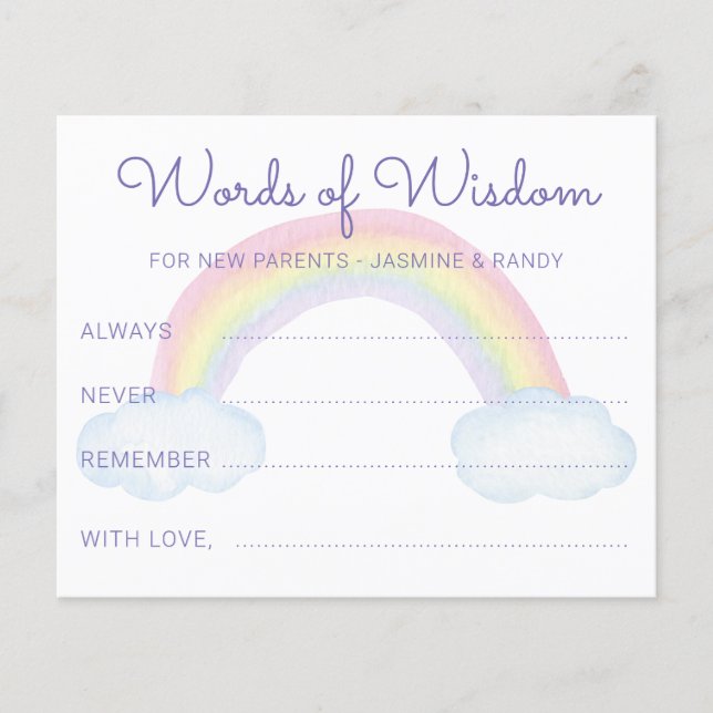 Papier Arc-en-ciel Paroles de sagesse Baby shower des nou (Devant)
