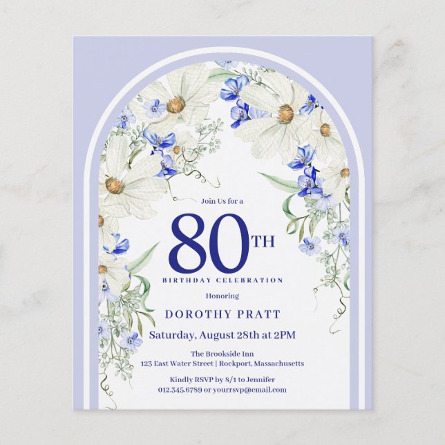 Papier Arc floral bleu blanc budget 80e anniversaire Invi (Devant)