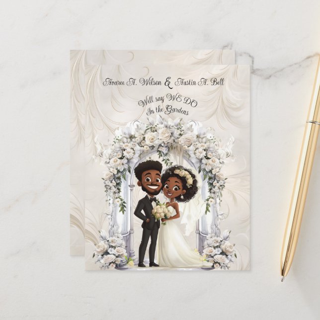 Papier Arc Mariage Whimsical Dark Skin Bride Groom (Devant/Arrière en situation)