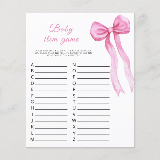 Papier Arc rose - Baby Item Game. Jeu baby shower (Devant)