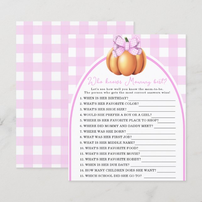 Papier Arc rose citrouille - Qui connaît maman mieux (Devant / Derrière)